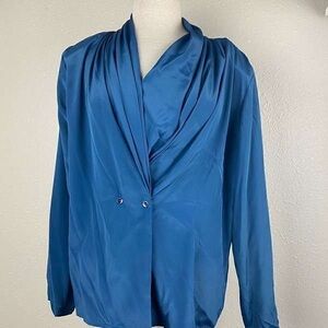 Draped Satin Blouse in Teal Blue